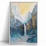 Icy Peaks – Majestic Mountain Waterfall Art with Luxe Gold Details