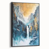 Icy Peaks – Majestic Mountain Waterfall Art with Luxe Gold Details