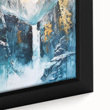 Icy Peaks – Majestic Mountain Waterfall Art with Luxe Gold Details