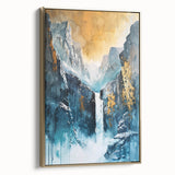 Icy Peaks – Majestic Mountain Waterfall Art with Luxe Gold Details