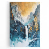 Icy Peaks – Majestic Mountain Waterfall Art with Luxe Gold Details