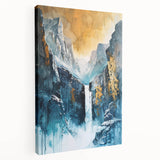 Icy Peaks – Majestic Mountain Waterfall Art with Luxe Gold Details