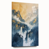 Glam Wall Art with Waterfall Scene - Luxury Metallic and Chic Decor