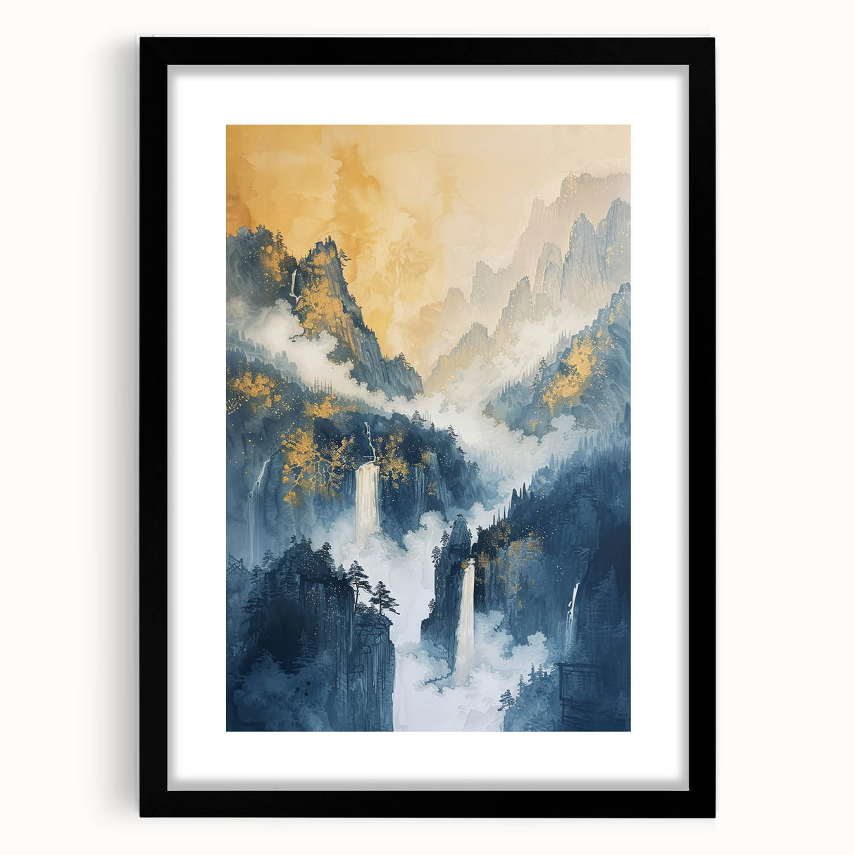 Glam Wall Art with Waterfall Scene - Luxury Metallic and Chic Decor