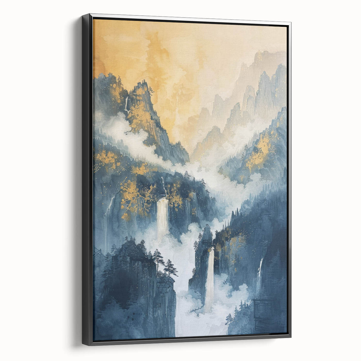 Glam Wall Art with Waterfall Scene - Luxury Metallic and Chic Decor