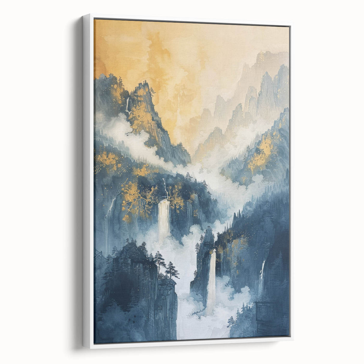 Glam Wall Art with Waterfall Scene - Luxury Metallic and Chic Decor