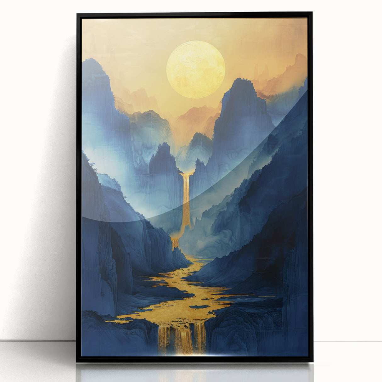 Golden Sun Glam Wall Art - Luxury Waterfall and Chic Decor