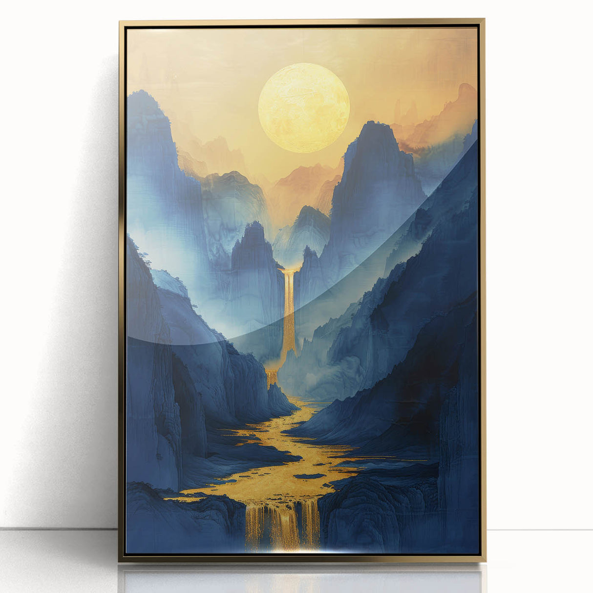 Golden Sun Glam Wall Art - Luxury Waterfall and Chic Decor
