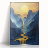 Golden Sun Glam Wall Art - Luxury Waterfall and Chic Decor