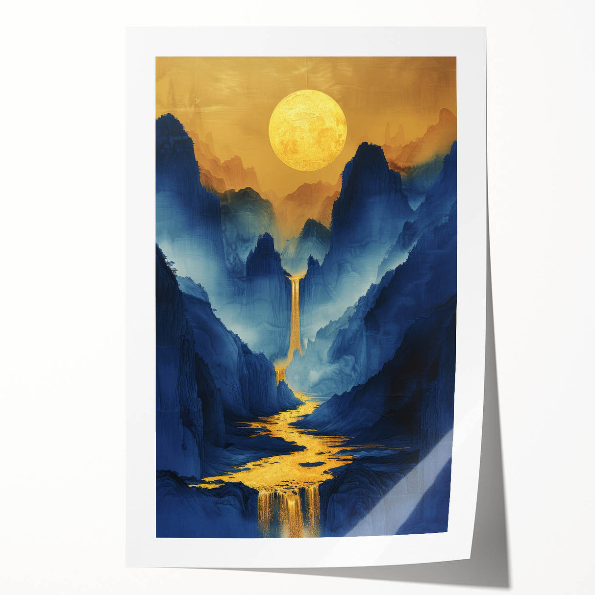 Golden Sun Glam Wall Art - Luxury Waterfall and Chic Decor