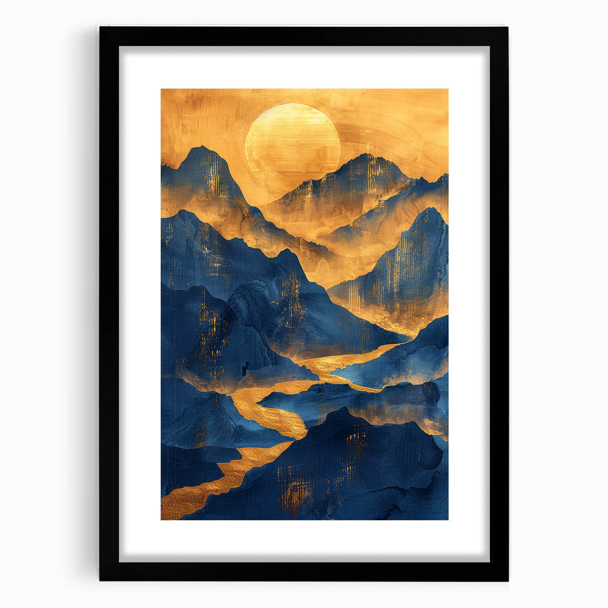 Golden Sun Over Blue Mountains - Glam Wall Art for Luxury Decor