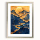 Golden Sun Over Blue Mountains - Glam Wall Art for Luxury Decor