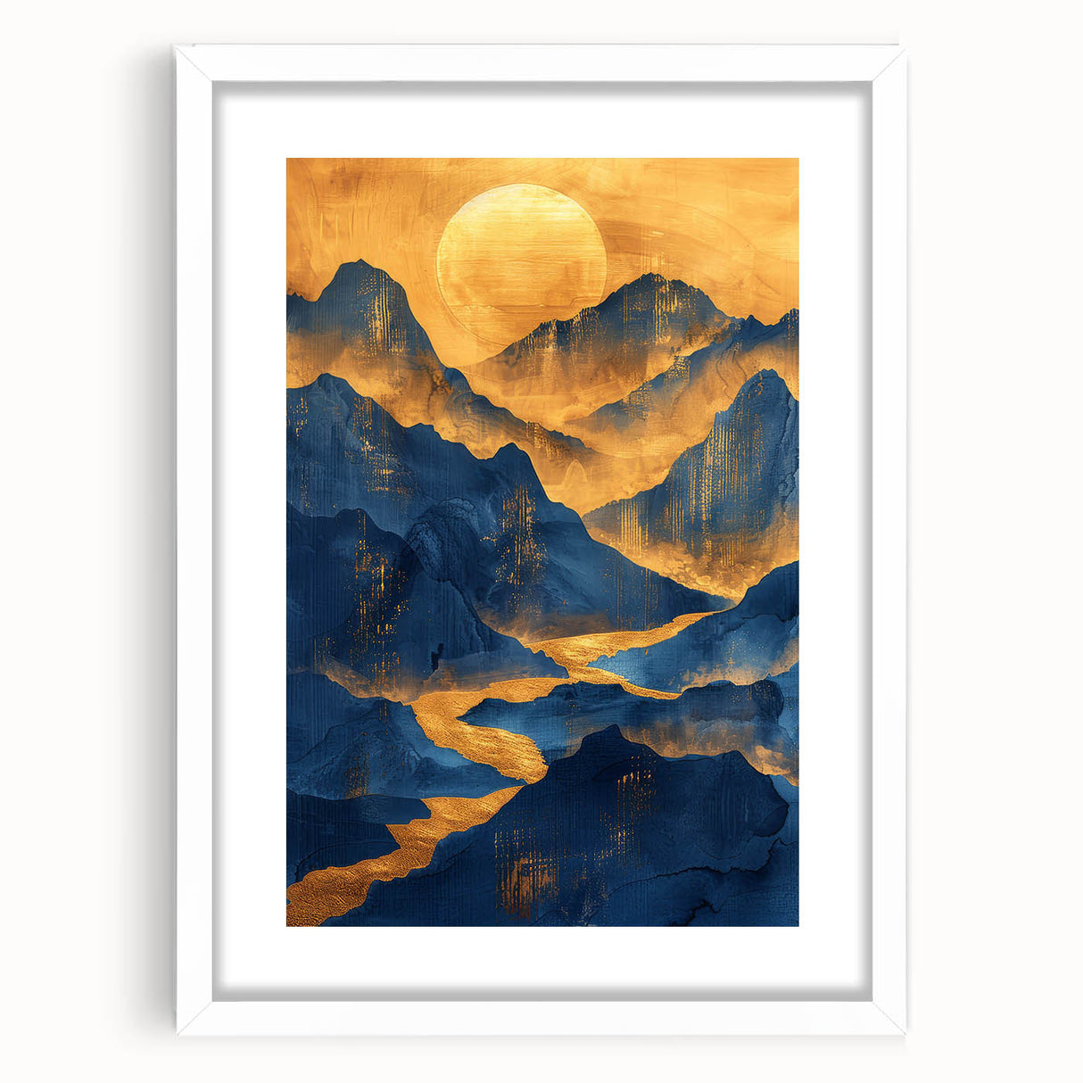 Golden Sun Over Blue Mountains - Glam Wall Art for Luxury Decor