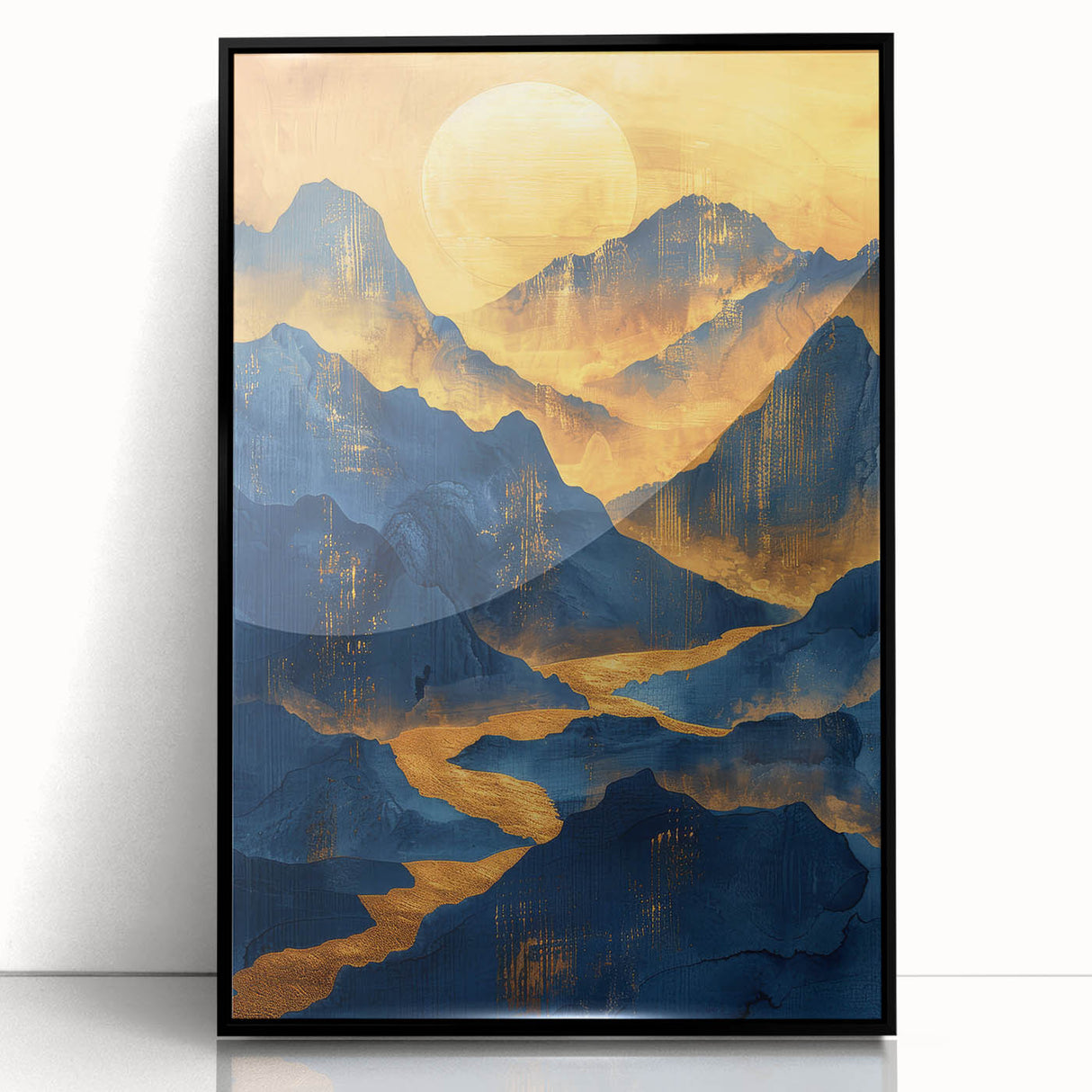 Golden Sun Over Blue Mountains - Glam Wall Art for Luxury Decor