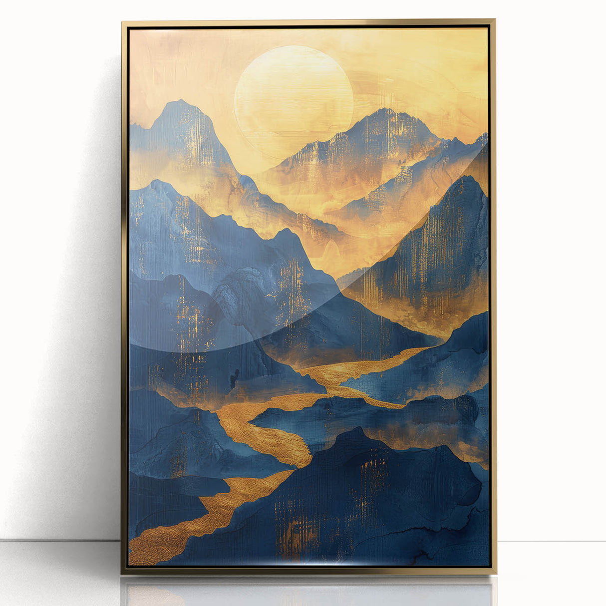 Golden Sun Over Blue Mountains - Glam Wall Art for Luxury Decor
