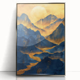 Golden Sun Over Blue Mountains - Glam Wall Art for Luxury Decor