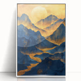 Golden Sun Over Blue Mountains - Glam Wall Art for Luxury Decor