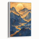 Golden Sun Over Blue Mountains - Glam Wall Art for Luxury Decor