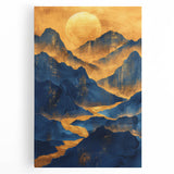 Golden Sun Over Blue Mountains - Glam Wall Art for Luxury Decor