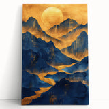 Golden Sun Over Blue Mountains - Glam Wall Art for Luxury Decor
