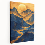 Golden Sun Over Blue Mountains - Glam Wall Art for Luxury Decor