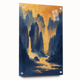 Golden Waterfall Glam Wall Art - Chic Decor with Blue and Gold Tones