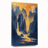 Golden Waterfall Glam Wall Art - Chic Decor with Blue and Gold Tones