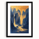 Golden Waterfall Glam Wall Art - Chic Decor with Blue and Gold Tones