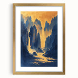 Golden Waterfall Glam Wall Art - Chic Decor with Blue and Gold Tones