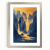 Golden Waterfall Glam Wall Art - Chic Decor with Blue and Gold Tones