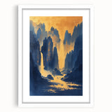 Golden Waterfall Glam Wall Art - Chic Decor with Blue and Gold Tones