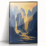 Golden Waterfall Glam Wall Art - Chic Decor with Blue and Gold Tones