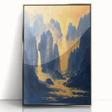 Golden Waterfall Glam Wall Art - Chic Decor with Blue and Gold Tones