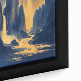 Golden Waterfall Glam Wall Art - Chic Decor with Blue and Gold Tones