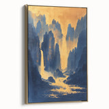 Golden Waterfall Glam Wall Art - Chic Decor with Blue and Gold Tones
