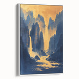 Golden Waterfall Glam Wall Art - Chic Decor with Blue and Gold Tones