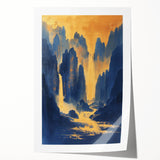 Golden Waterfall Glam Wall Art - Chic Decor with Blue and Gold Tones