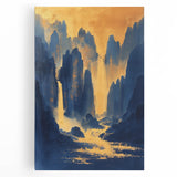 Golden Waterfall Glam Wall Art - Chic Decor with Blue and Gold Tones