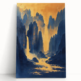 Golden Waterfall Glam Wall Art - Chic Decor with Blue and Gold Tones