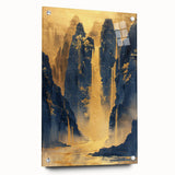 Glam Wall Art - Golden Waterfalls and Dark Blue Mountains in Luxurious Style