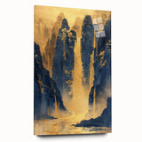 Glam Wall Art - Golden Waterfalls and Dark Blue Mountains in Luxurious Style