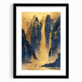 Glam Wall Art - Golden Waterfalls and Dark Blue Mountains in Luxurious Style