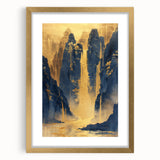 Glam Wall Art - Golden Waterfalls and Dark Blue Mountains in Luxurious Style