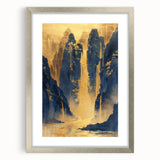 Glam Wall Art - Golden Waterfalls and Dark Blue Mountains in Luxurious Style