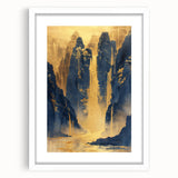 Glam Wall Art - Golden Waterfalls and Dark Blue Mountains in Luxurious Style