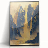 Glam Wall Art - Golden Waterfalls and Dark Blue Mountains in Luxurious Style