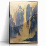 Glam Wall Art - Golden Waterfalls and Dark Blue Mountains in Luxurious Style