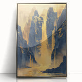 Glam Wall Art - Golden Waterfalls and Dark Blue Mountains in Luxurious Style