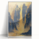 Glam Wall Art - Golden Waterfalls and Dark Blue Mountains in Luxurious Style
