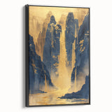 Glam Wall Art - Golden Waterfalls and Dark Blue Mountains in Luxurious Style